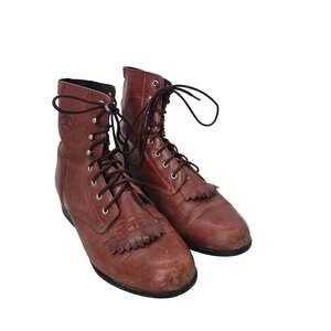 Ariat Boots Womens Size 8 Brown Leather Lace Up Riding Ankle Fringe Paddock